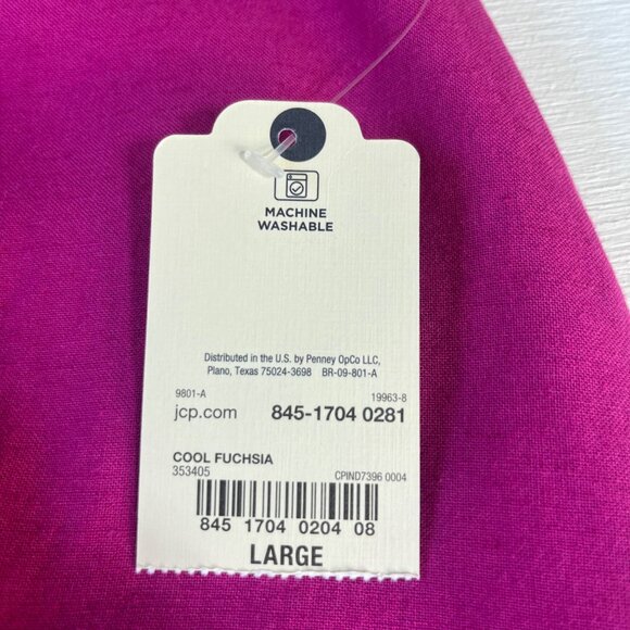 St Johns Bay Button Front Shirt Womens Large Classic Fuchsia Pink Ruffle Sleeve - Picture 8 of 9